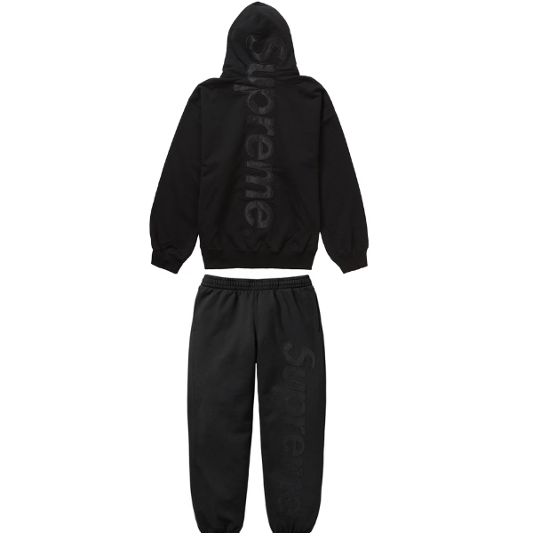 Supreme Satin Applique Hooded Sweatshirt & Sweatpant Set Black on Black